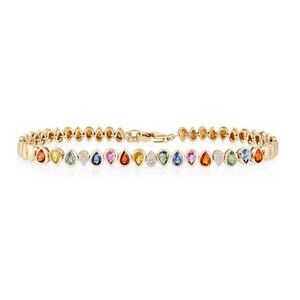 Diamond Multi Sapphire 14K (or 18k upon request) Yellow Gold Bracelet